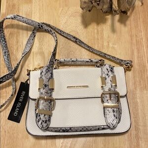 River Island white python snakeskin buckle purse